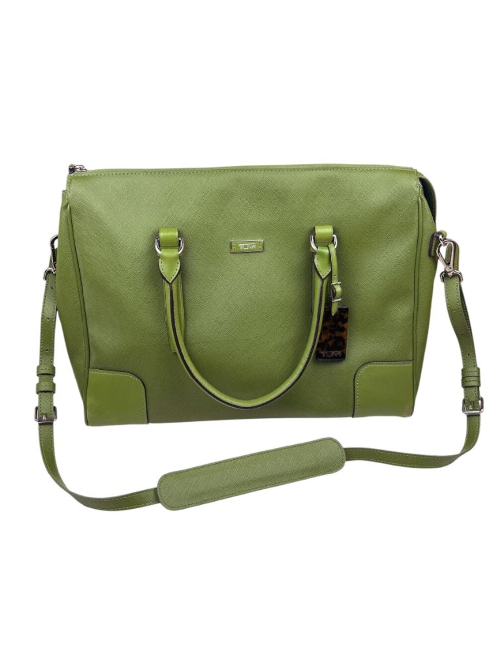 Tumi Villa Leather Ravema Tote in Green Saffiano, Laptop Satchel Removable Strap